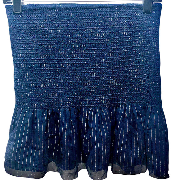 Derek Lam 10 Crosby NEW Sample Piece Navy Silver Metallic Smocked Ruffle… - Picture 6 of 9